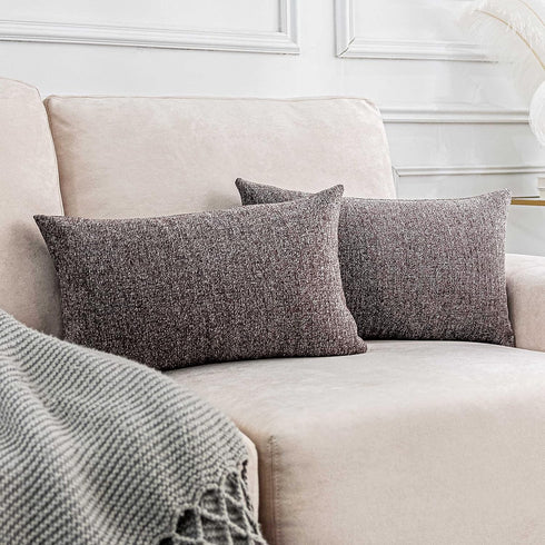 Home Brilliant Pillow Covers 12x20 Set of 2 Rectangular Throw Pillows Textured Chenille Velvet Pillow Covers for Bed, Brown, 12 x 20 inch, 30x50 c...