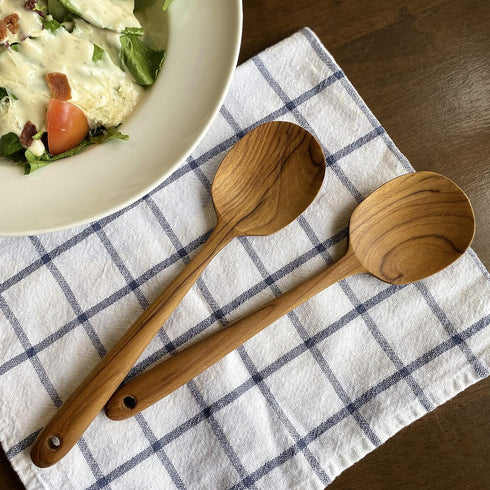 FAAY 2 Teak Serving Spoons, 9.5 Inches Wooden Spoon, Salad Servers, Handcrafted from High Moist Resistance Teak, 100% Healthy Utensils...