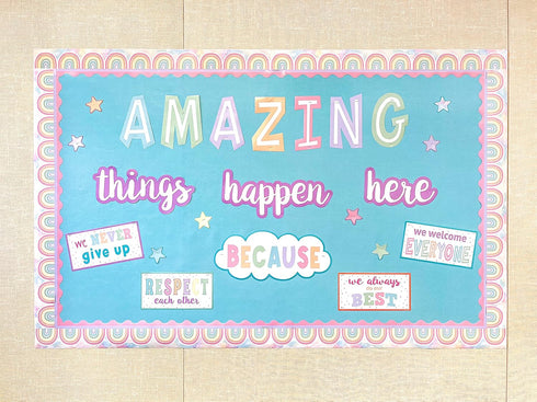 Teacher Created Resources Pastel Pop Amazing Things Happen Here Bulletin Board (TCR8413)...
