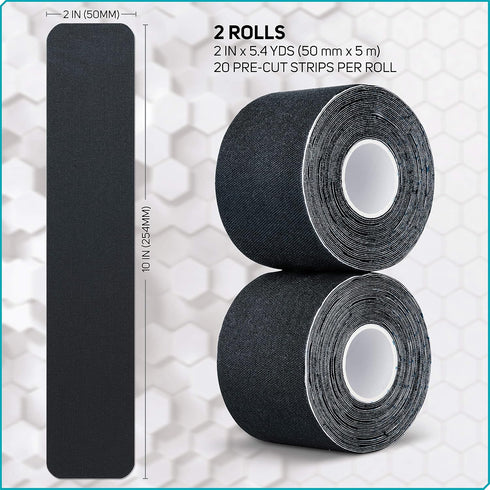 Care Science Waterproof Kinesiology Tape, 40 ct Precut Strips (2 Rolls), Black | Elastic Sports & Weightlifting Tape Supports Muscles & Joints. Wa...