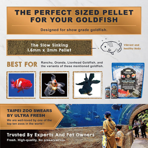 Ultra Fresh Sinking Goldfish Food, Color Enhancing, Balanced Diet, All Natural Ingredients, Clear Water Formula, Slow Sinking Gold Fish Pellets, G...