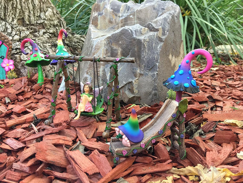 GlitZGlam Enchanted Miniature Mushroom for a Fairy Garden and Gnomes. Gnome- Fairy Garden Accessory (Rainbow)...