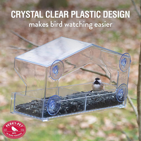 Perky-Pet 347 Clear Outdoor Window Bird Feeder with Strong Suction Cups – 1 Lb Seed Capacity...
