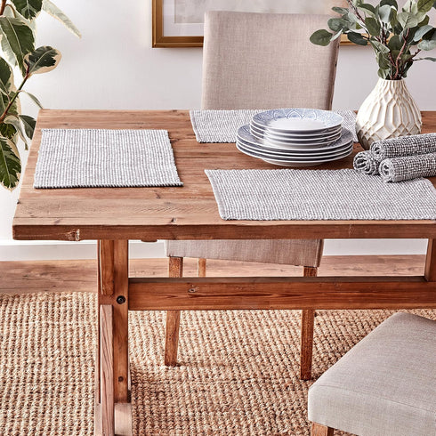 Sweet Home Collection 100% Cotton Placemats for Dining Room Rectangle Two Tone Woven Fabric 13" x 19" Soft Durable Table Mat Set, Set of 6, Gray...
