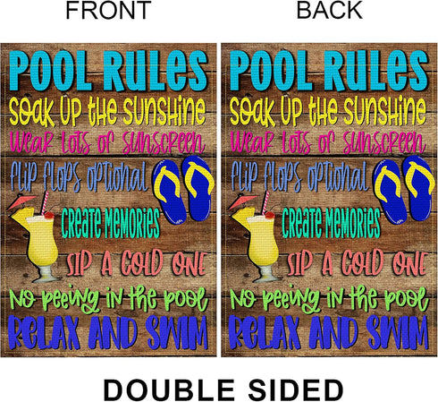 Pool Rules Garden Flag Vertical Double Sided Burlap Spring Summer Yard Outdoor Decor Home Decor (12.5 x 18, Pool Rules)...