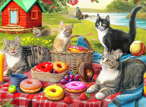100 Pieces Jigsaw Puzzles for Adults - Cat Puzzles for Kids Ages 6-8 8-10 10-12 - Picnic Kittens and Donuts...
