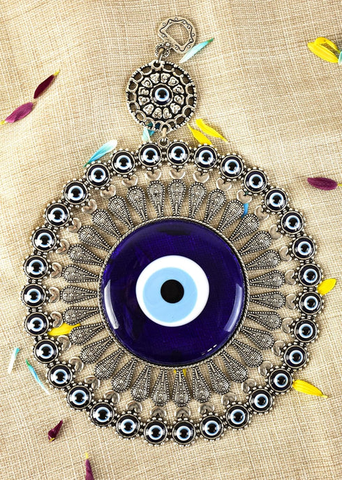 Glass Turkish Blue Evil Eye Wall Hanging Ornament with Little Hearts – Nazar Bead with Hamsa Keychain...