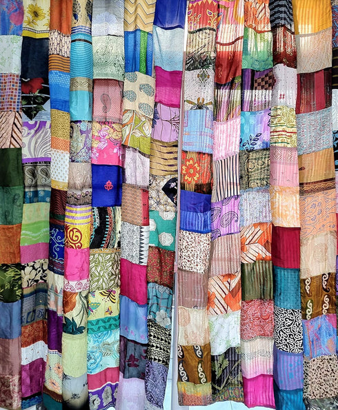 Mango Gifts India Old Sari Saree Curtains Patchwork Multicolor Boho Door Curtains Bedroom Curtain One Piece...