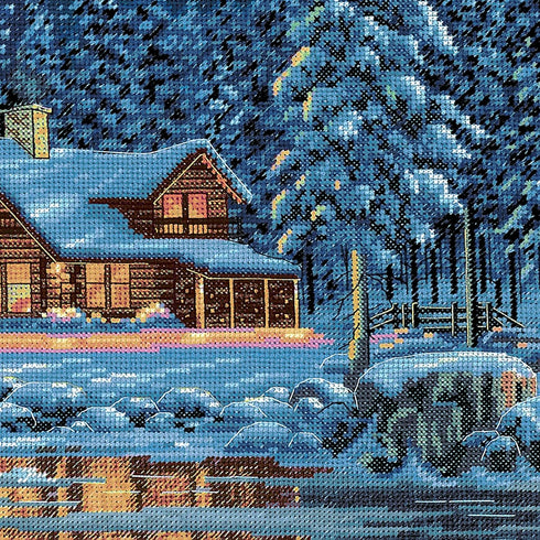 Dimensions Gold Collection Counted Cross Stitch Kit, Aurora Cabin, 16 Count Dove Grey Aida, 16'' x 12''...
