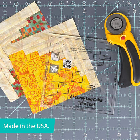 Creative Grids Curvy Log Cabin Trim Tool Quilt Ruler – CGRJAW6 – Made in USA, 6-1/2in x 6-1/2in, Non-Slip Grip Acrylic Quilting, Sewing, Crafting,...