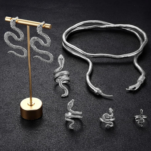 FIBO STEEL Snake Jewelry Set Snake Necklace Ring Earrings for Women Dangle Earrings Gold Snake Earrings Knuckle Rings Adjustable Necklace Hallowee...
