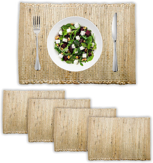 Chardin Home Eco-Friendly Natural Jute/Hemp Placemats 13''x''19, Set of 4 Natural/Beige Table Mats | Perfect for Holidays, Thanksgiving, Christmas...