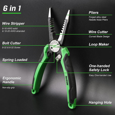 HURRICANE 6-in-1 Wire Stripper, Wire Cutter, Wire Strippers Tool, Wire Cutter Stripping Tools, Multipurpose Electrician Pliers, 8-inch, with Gift ...