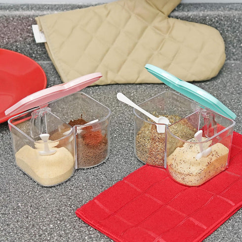 Southern Homewares Acrylic Spice Seasoning Storage Box Containers Blue Pink Lids Set of 2...