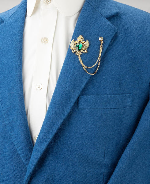 Knighthood Emerald Green Crystal Vintage Double Eagle Golden Tassel Chain Brooch, Suit Stud, Shirt Studs, Lapel Pin Accessories for Men Women...