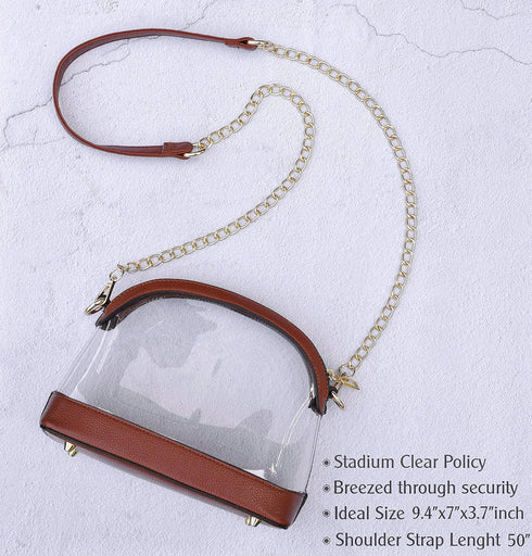 Clear Cross Body Bag with Vegan Leather Trim Stadium Approved Women Shoulder Handbag...