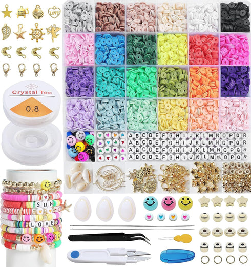 Segden 6000pcs Clay Bead Bracelet Kit,Polymer Flat Beads for Bracelet Making Kit,24 Colors Heishi Beads Letter Beads Spacer Beads for Friendship B...