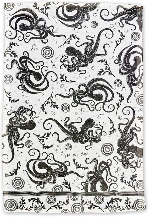 Karma Gifts KA101944 Black And White Boho Tea Towel,Cotton, Octopus 18" x 22"...