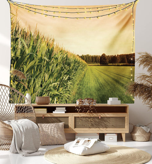 Lunarable Country Tapestry, Cornfield Farmland Near Forest Foliage Rural Harvest Season Landscape Scenics, Fabric Wall Hanging Decor for Bedroom L...