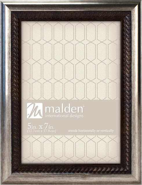 Malden International Designs Classic Mouldings Brentwood Bronze Wave Inner with Outer Picture Frame, 5x7, Silver...