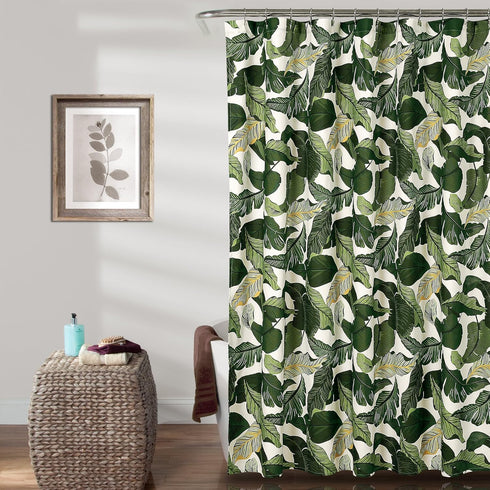Lush Decor Tropical Paradise Shower Curtain - Fabric Leaf Rainforest Island Print Design, 72" x 72", Green...