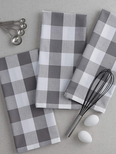 DII Buffalo Check Kitchen Collection, Classic Farmhouse Dishtowel Set, 20x30, Gray & White, 3 Piece...