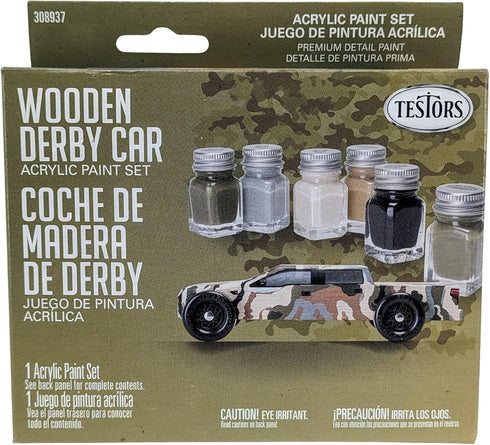Testors 308937 6 Color Acrylic Paint Set Wooden Derby Car with Paint Tray...
