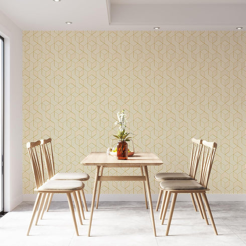 White and Gold Geometry Stripped Hexagon Peel and Stick Contact Paper self Adhesive Wallpaper Removable Vinyl Film Decorative Shelf Drawer Liner S...