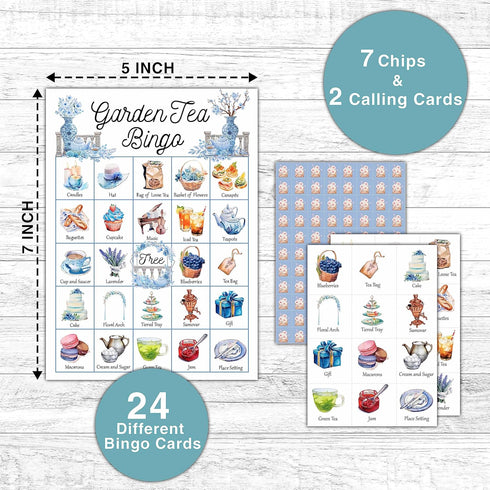 Garden Tea Bingo Game - Tea Party Bingo Card - 24 Players Bingo Game Set Indoor Outdoor Activities - Tea Party, Bridal Shower, Birthday Party Favo...