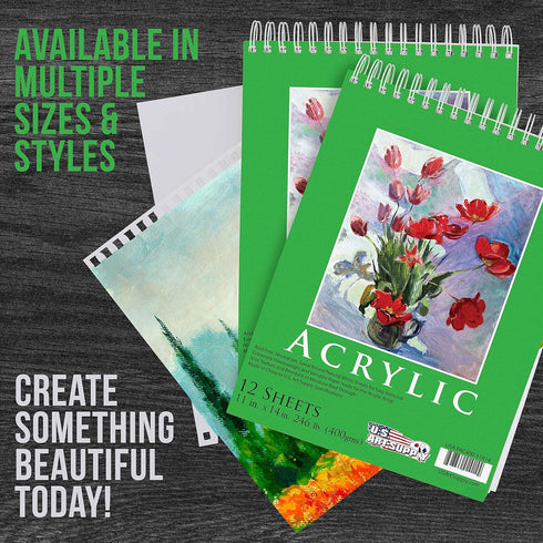 U.S. Art Supply 9" x 12" Premium Extra Heavy-Weight Acrylic Painting Paper Pad, 246 Pound (400gsm), Spiral Bound, Pad of 12-Sheets (Pack of 2 Pads...