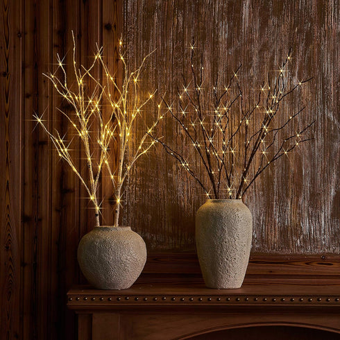 LITBLOOM Lighted Brown Willow Branches 32IN 100 LED with Timer Battery Operated, Tree Branch with Warm White Lights for Holiday Christmas Decorati...