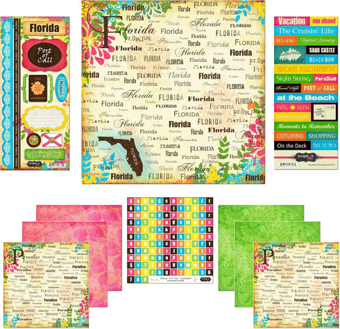 Scrapbook Customs Themed Paper and Stickers Scrapbook Kit, Florida Paradise, 12"x 12"...