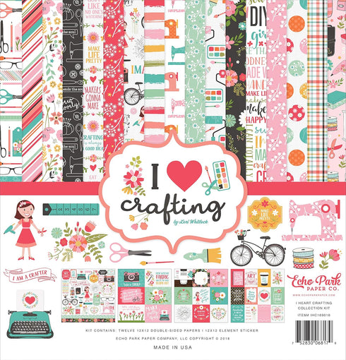 Echo Park Paper Company I Heart Crafting Collection Kit paper, teal, pink, coral, brown, woodgrain, green, yellow, 12-x-12-Inch...