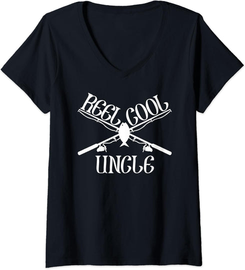 Womens Funny Cool Fishing Uncle Matching Camping Gear V-Neck T-Shirt...