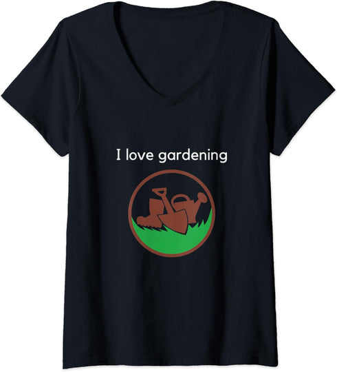 Womens Gardener Tools Design I Love Gardening Plants Lover V-Neck T-Shirt...