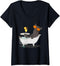 Womens Funny Gray Cat Relaxing In The Bathtub Cute Cat Lovers V-Neck T-Shirt...