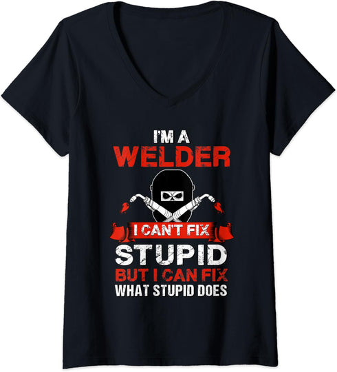 Womens Funny Im A Welder Gift Welding Wedding Supplies for Men Dad V-Neck T-Shirt...