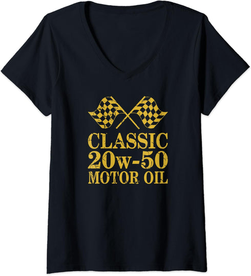 Womens Classic 20w50 Engine Oil - Fun mechanics and vintage lovers V-Neck T-Shirt...