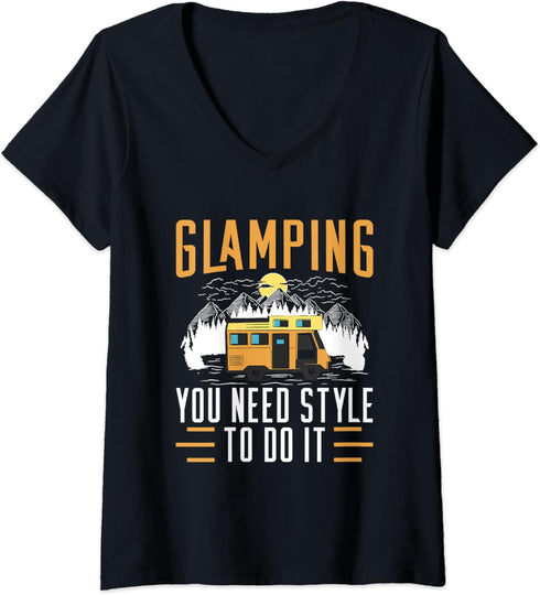 Glamping Lover Camping Vacation Camping Gear Glamper V-Neck T-Shirt...