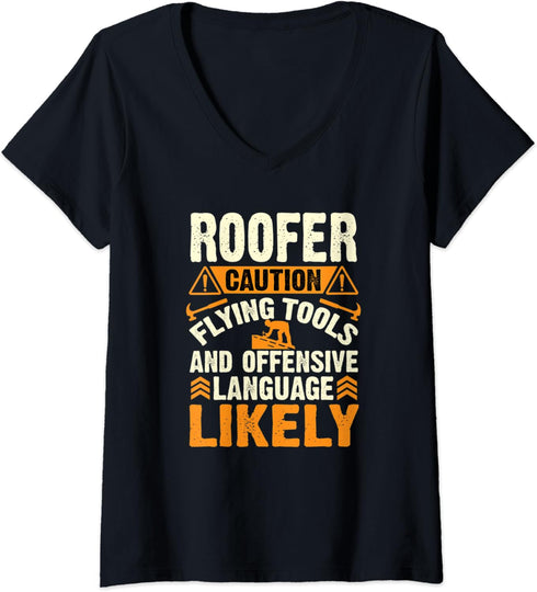 Womens Caution Flyting Tools Funny Roofing Roofer Men Women Gift V-Neck T-Shirt...