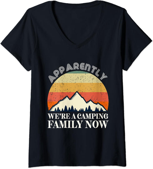 Womens Matching Family Camping Gear Retro Camper First Time Camping V-Neck T-Shirt...