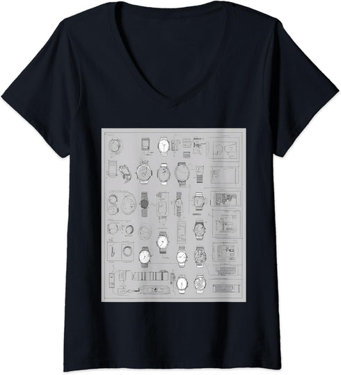 Smartwatch Functionality Blueprint V-Neck T-Shirt...