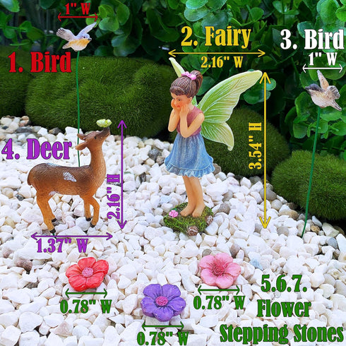 Mood Lab Fairy Garden - Miniature Accessories and Figurines Kit - Deer Set of 7 pcs - for Outdoor or House Decor...