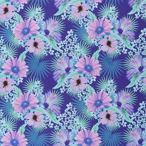 Mook Fabrics Cotton Tropical Floral, Royal Cut by The yard...