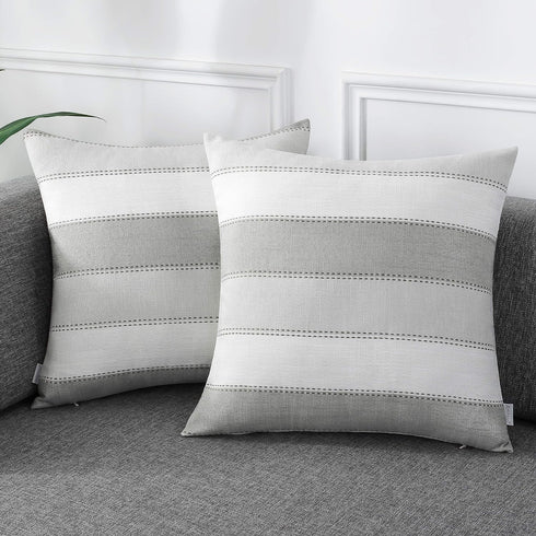 AmHoo Pack of 2 Farmhouse Stripe Check Throw Pillow Covers Set Case Cotton Linen Decorative Pillowcases Cushion Cover for Couch Bench Sofa 20x20In...