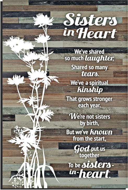 Sisters in Heart Wood Plaque - Made in the USA - 6x9 Inch - Classy Rustic Vertical Frame Wall and Tabletop Decoration with Easel & Hanging Hook | ...