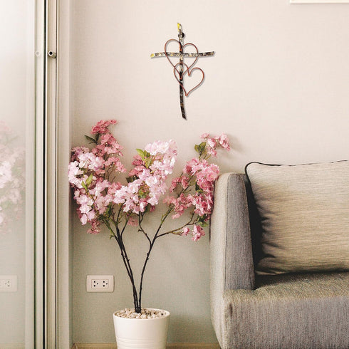 RELY+ Entwined Hearts Wall Cross Metal 13 X 9 Inch Entangled Heart Iron Wall Cross Love Heart Gift for Adult Living Room Decor Bedroom Wall Decora...