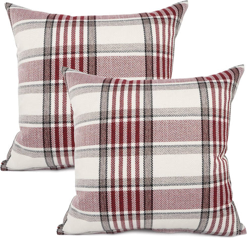 YOUR SMILE Christmas Retro Farmhouse Buffalo Tartan Chequer Plaid Cotton Linen Decorative Throw Pillow Case Cushion Cover Pillowcase for Sofa 18 x...