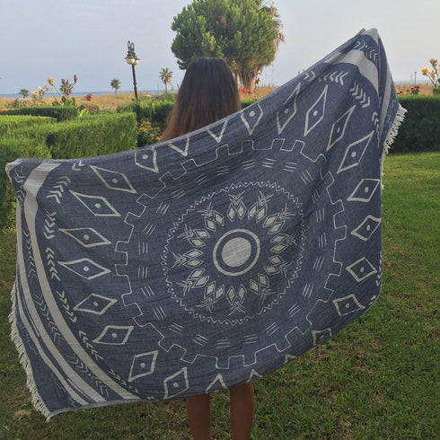 Bersuse 100% Cotton Kona Turkish Towel Beach Towel Bath Towel Dual Layer Peshtemal Beach Blanket Beach Essentials - 37x70 Inches, Dark Blue...