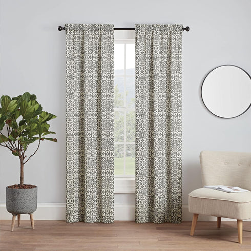 PAIRS TO GO Brockwell Decorative Window Treatment Rod Pocket Curtains for Living Room, Double Panel, 28" x 63", Charcoal...